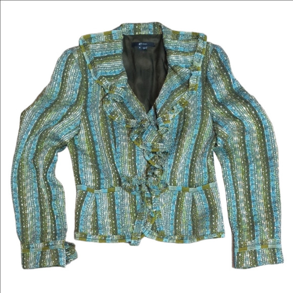 ECI Green and Blue Striped Ruffle Blazer - Picture 4 of 5
